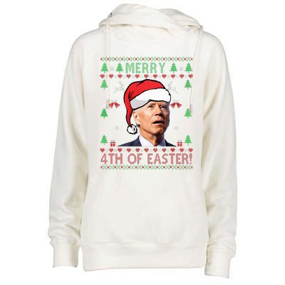 Merry Christmas Funny Joe Biden Happy 4th of July Ugly Xmas  Womens Funnel Neck Pullover Hood