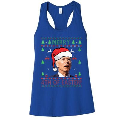 Merry Christmas Funny Joe Biden Happy 4th of July Ugly Xmas  Women's Racerback Tank