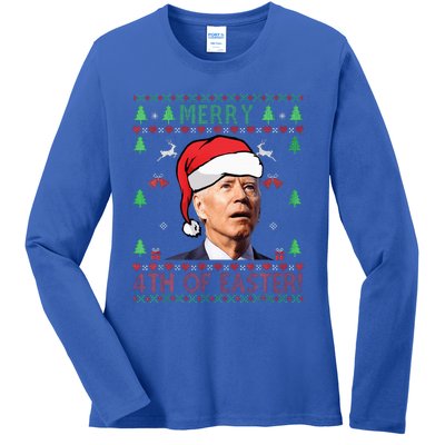 Merry Christmas Funny Joe Biden Happy 4th of July Ugly Xmas  Ladies Long Sleeve Shirt