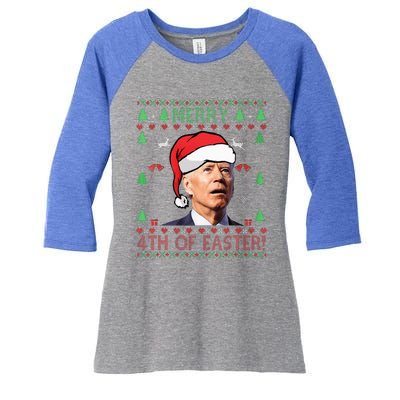 Merry Christmas Funny Joe Biden Happy 4th of July Ugly Xmas  Women's Tri-Blend 3/4-Sleeve Raglan Shirt