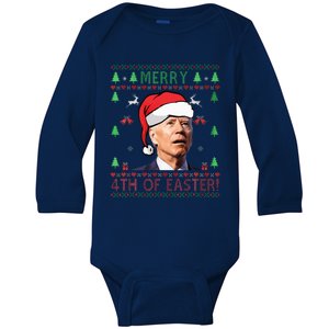 Merry Christmas Funny Joe Biden Happy 4th of July Ugly Xmas  Baby Long Sleeve Bodysuit