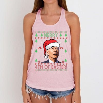 Merry Christmas Funny Joe Biden Happy 4th of July Ugly Xmas  Women's Knotted Racerback Tank