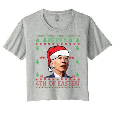 Merry Christmas Funny Joe Biden Happy 4th of July Ugly Xmas  Women's Crop Top Tee