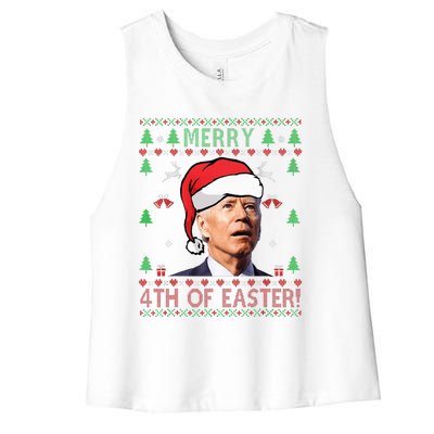 Merry Christmas Funny Joe Biden Happy 4th of July Ugly Xmas  Women's Racerback Cropped Tank