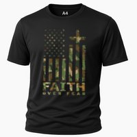 Military Camo Faith Over Fear Inspirational Christian Cooling Performance Crew T-Shirt