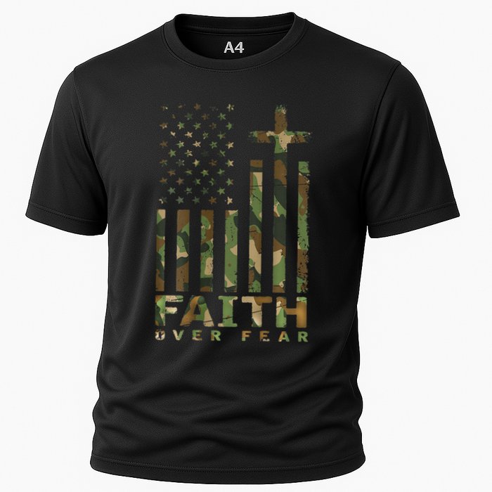 Military Camo Faith Over Fear Inspirational Christian Cooling Performance Crew T-Shirt