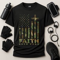 Military Camo Faith Over Fear Inspirational Christian Cooling Performance Crew T-Shirt