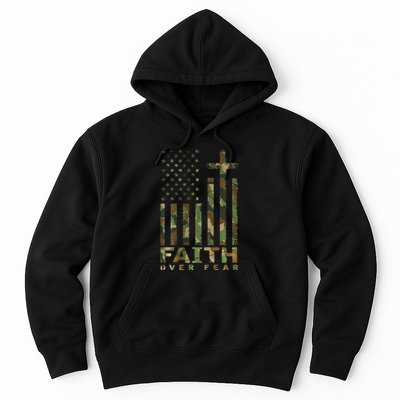 Military Camo Faith Over Fear Inspirational Christian Hoodie
