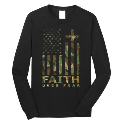 Military Camo Faith Over Fear Inspirational Christian Long Sleeve Shirt