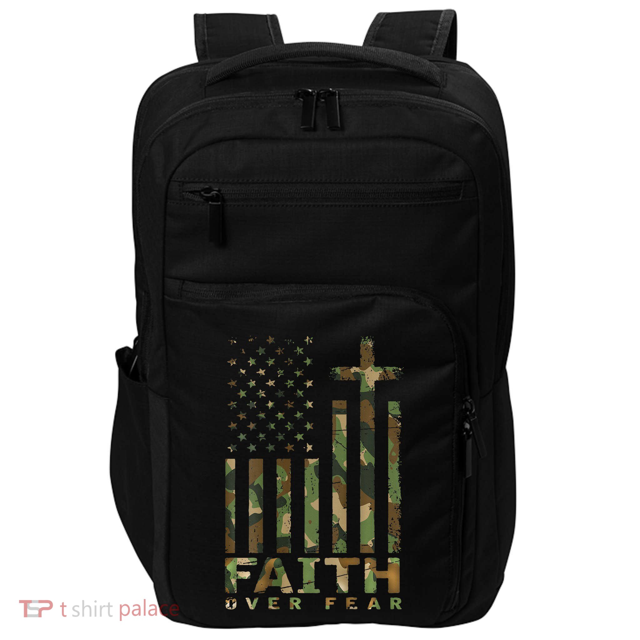 Military Camo Faith Over Fear Inspirational Christian Impact Tech Backpack