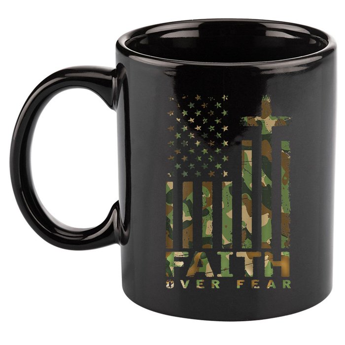 Military Camo Faith Over Fear Inspirational Christian 11oz C Handle Ceramic Mug