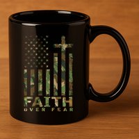 Military Camo Faith Over Fear Inspirational Christian 11oz C Handle Ceramic Mug
