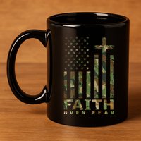 Military Camo Faith Over Fear Inspirational Christian 11oz C Handle Ceramic Mug
