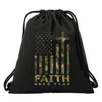 Military Camo Faith Over Fear Inspirational Christian Drawstring Bag