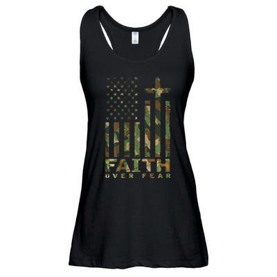 Military Camo Faith Over Fear Inspirational Christian Ladies Essential Flowy Tank