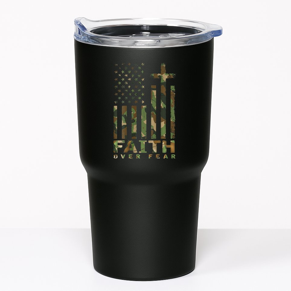 Military Camo Faith Over Fear Inspirational Christian Tumbler