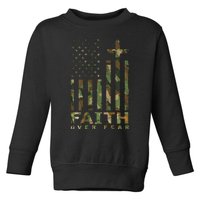 Military Camo Faith Over Fear Inspirational Christian Toddler Sweatshirt