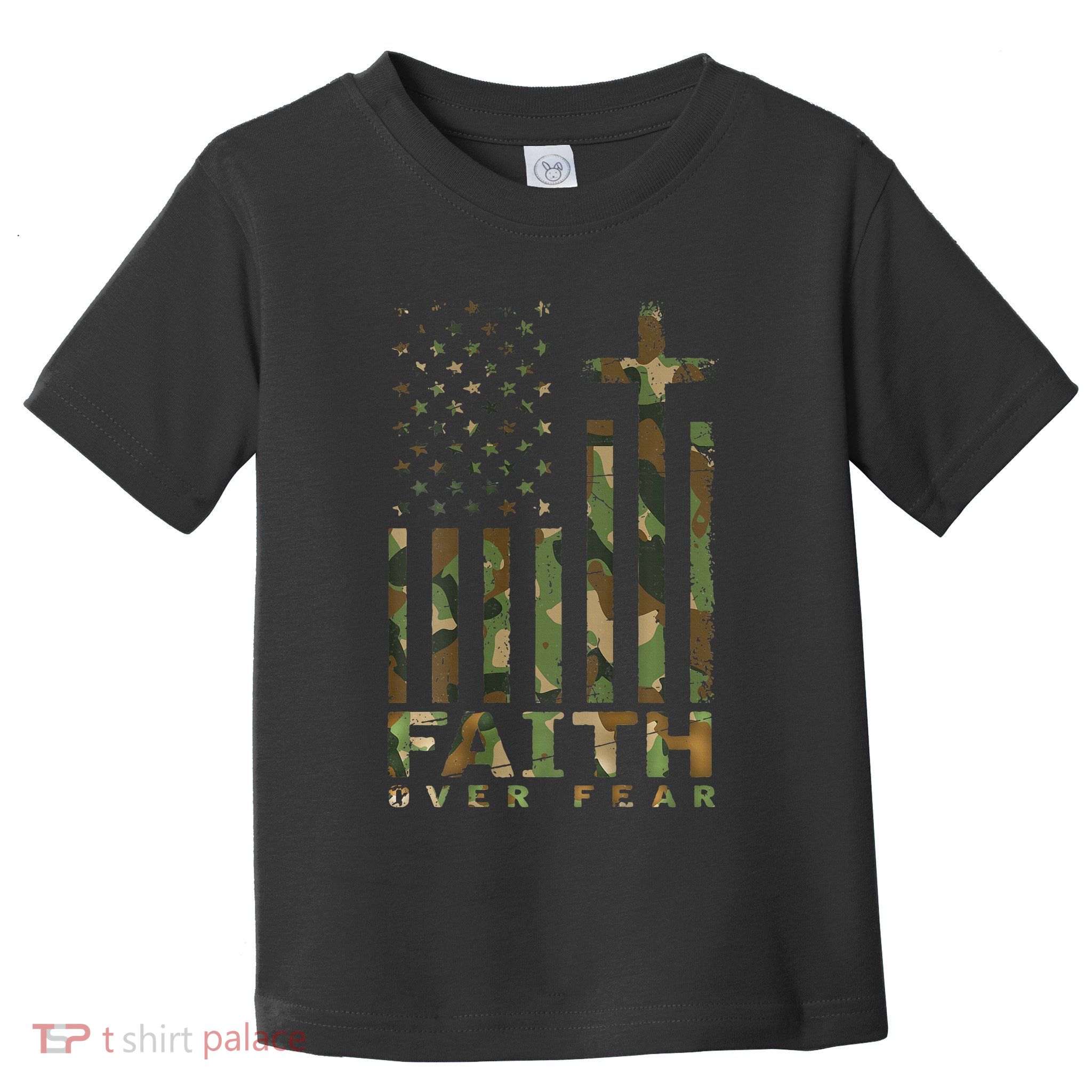 Military Camo Faith Over Fear Inspirational Christian Toddler T-Shirt