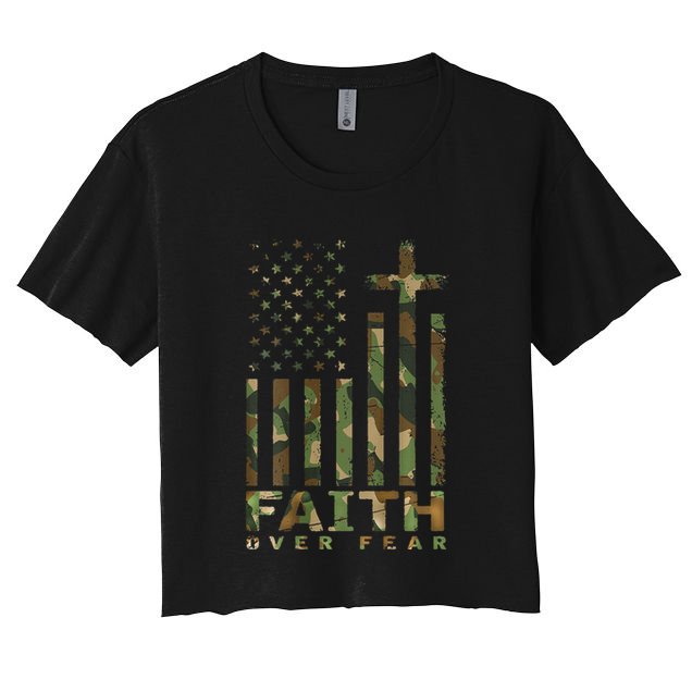Military Camo Faith Over Fear Inspirational Christian Crop Top
