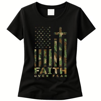 Military Camo Faith Over Fear Inspirational Christian Womens T-Shirt