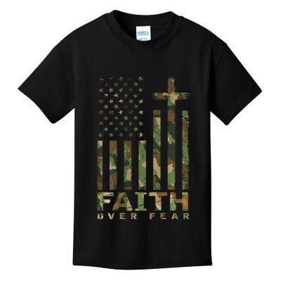 Military Camo Faith Over Fear Inspirational Christian Kids T-Shirt