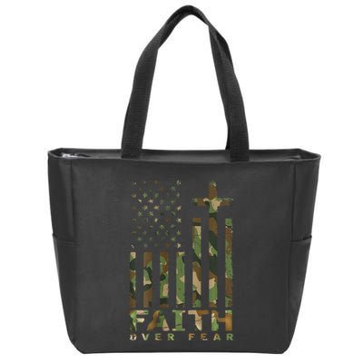 Military Camo Faith Over Fear Inspirational Christian Zip Tote Bag