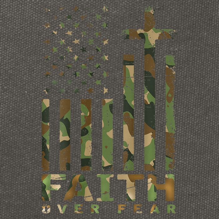 Military Camo Faith Over Fear Inspirational Christian Cotton Canvas Backpack