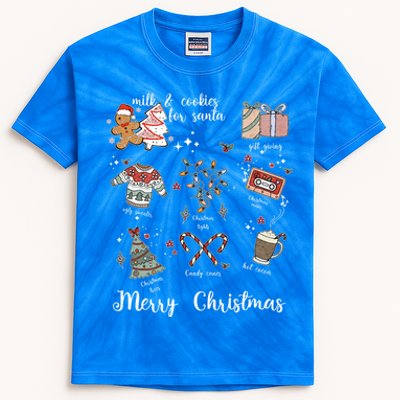 Merry Christmas Favorite Things Milk And Cookies For Santa Gift Kids Tie-Dye T-Shirt