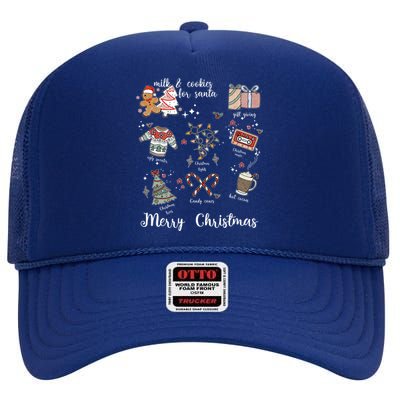 Merry Christmas Favorite Things Milk And Cookies For Santa Gift High Crown Mesh Back Trucker Hat