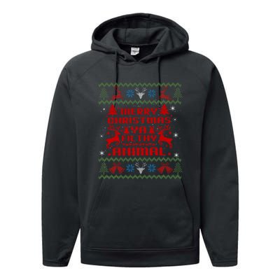 Merry Christmasya Filthy Animal Ugly Christmas Sweater Performance Fleece Hoodie