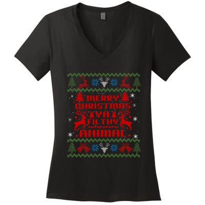 Merry Christmasya Filthy Animal Ugly Christmas Sweater Women's V-Neck T-Shirt