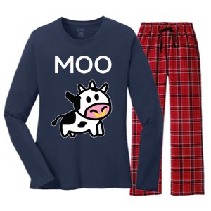 Moo Cow Funny Farmer Cow For Adults Women's Long Sleeve Flannel Pajama Set 