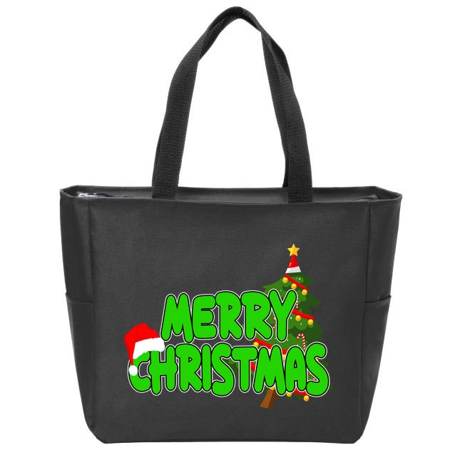 Merry Christmas Festive Holiday Zip Tote Bag