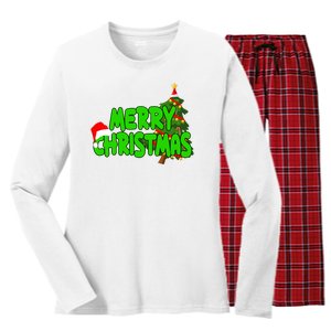 Merry Christmas Festive Holiday Women's Long Sleeve Flannel Pajama Set 