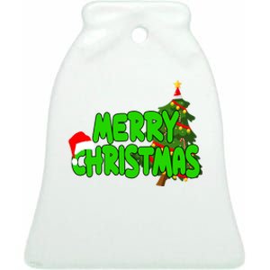 Merry Christmas Festive Holiday Ceramic Bell Ornament