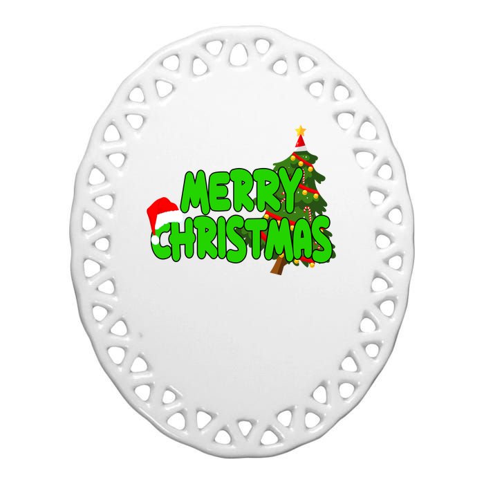 Merry Christmas Festive Holiday Ceramic Oval Ornament