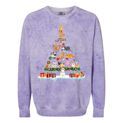 Merry Christmas For Women Xmas Santa Tree Pet Animal Long Sleeve Colorblast Crewneck Sweatshirt