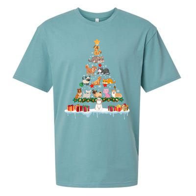 Merry Christmas For Women Xmas Santa Tree Pet Animal Long Sleeve Sueded Cloud Jersey T-Shirt