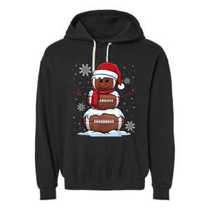 Merry Christmas Football Snowman Holiday Sports Xmas Pajamas Garment-Dyed Fleece Hoodie