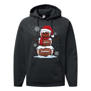 Merry Christmas Football Snowman Holiday Sports Xmas Pajamas Performance Fleece Hoodie