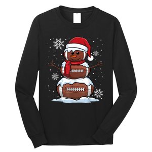 Merry Christmas Football Snowman Holiday Sports Xmas Pajamas Long Sleeve Shirt