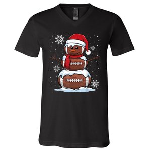 Merry Christmas Football Snowman Holiday Sports Xmas Pajamas V-Neck T-Shirt