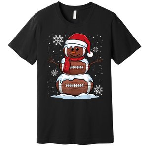 Merry Christmas Football Snowman Holiday Sports Xmas Pajamas Premium T-Shirt