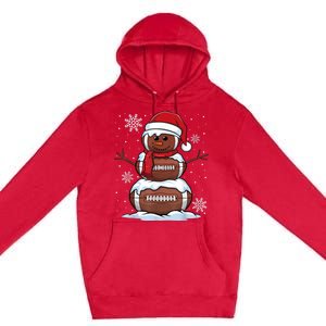 Merry Christmas Football Snowman Holiday Sports Xmas Pajamas Premium Pullover Hoodie