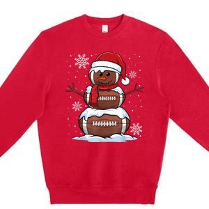 Merry Christmas Football Snowman Holiday Sports Xmas Pajamas Premium Crewneck Sweatshirt