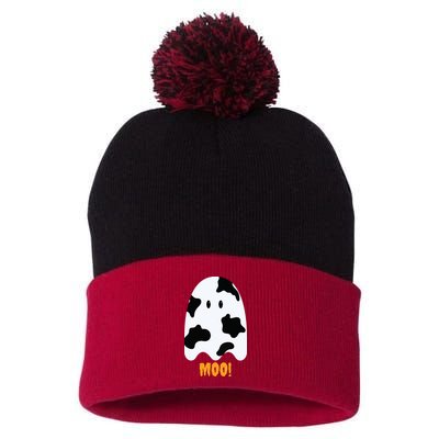 Moo Cute Funny Cow Print Ghost Halloween Tee Pom Pom 12in Knit Beanie