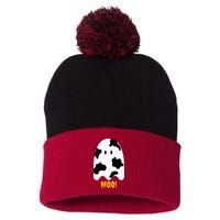 Moo Cute Funny Cow Print Ghost Halloween Tee Pom Pom 12in Knit Beanie