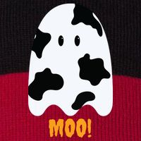 Moo Cute Funny Cow Print Ghost Halloween Tee Pom Pom 12in Knit Beanie