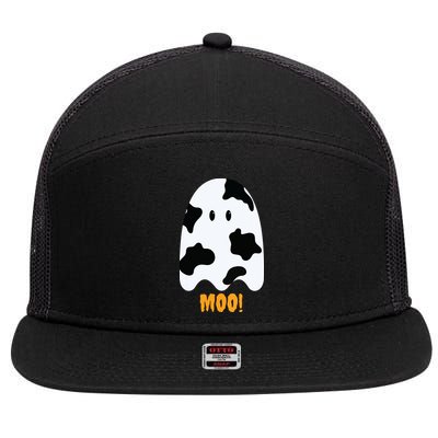 Moo Cute Funny Cow Print Ghost Halloween Tee 7 Panel Mesh Trucker Snapback Hat