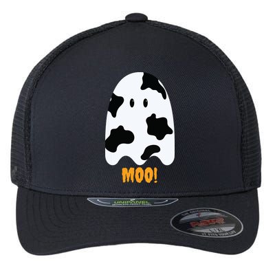 Moo Cute Funny Cow Print Ghost Halloween Tee Flexfit Unipanel Trucker Cap